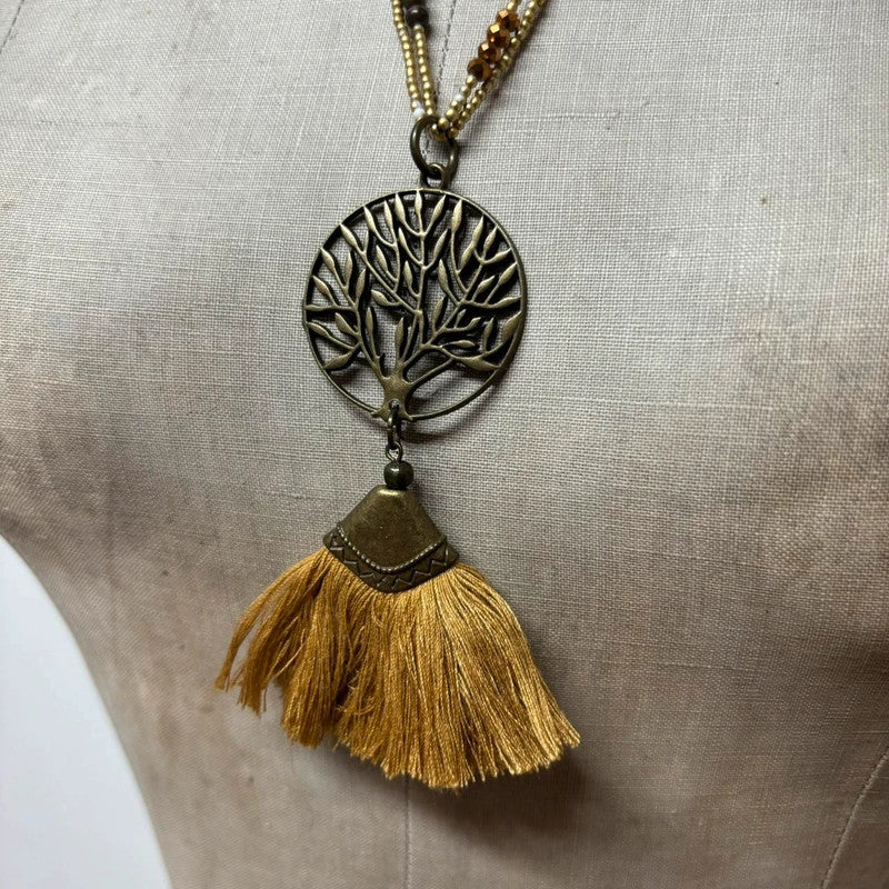 boho layered hippie tassel necklace
