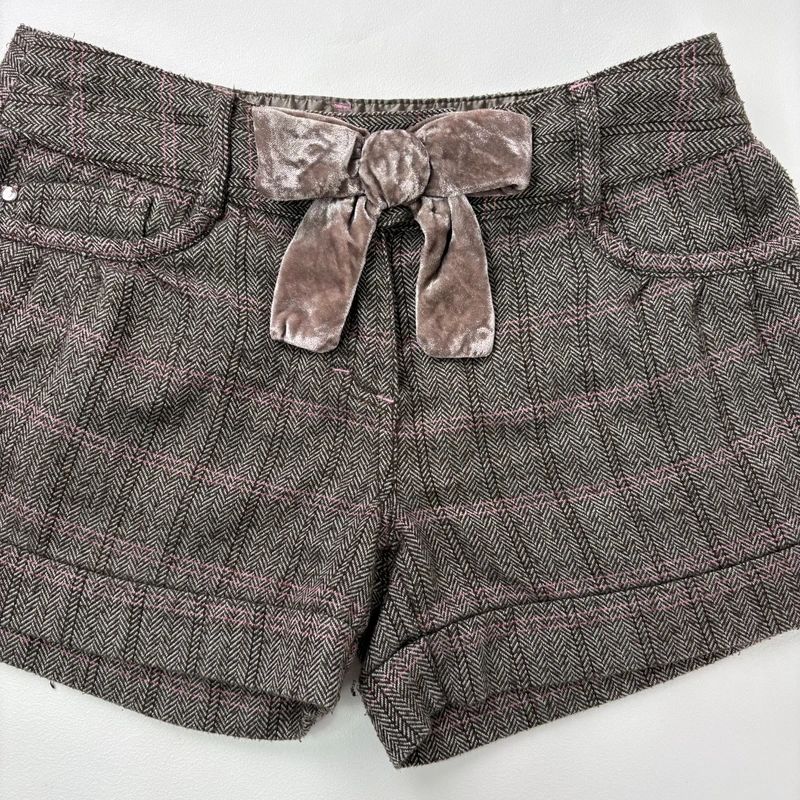 brown tweed velvet bow mini skirts