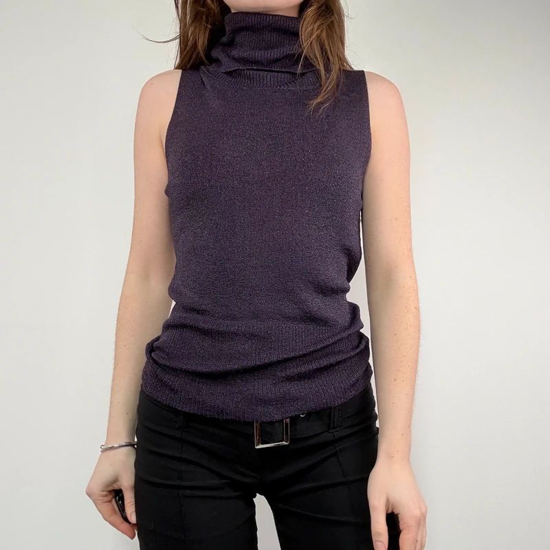sheer funnel neck slouchy sleeveless top