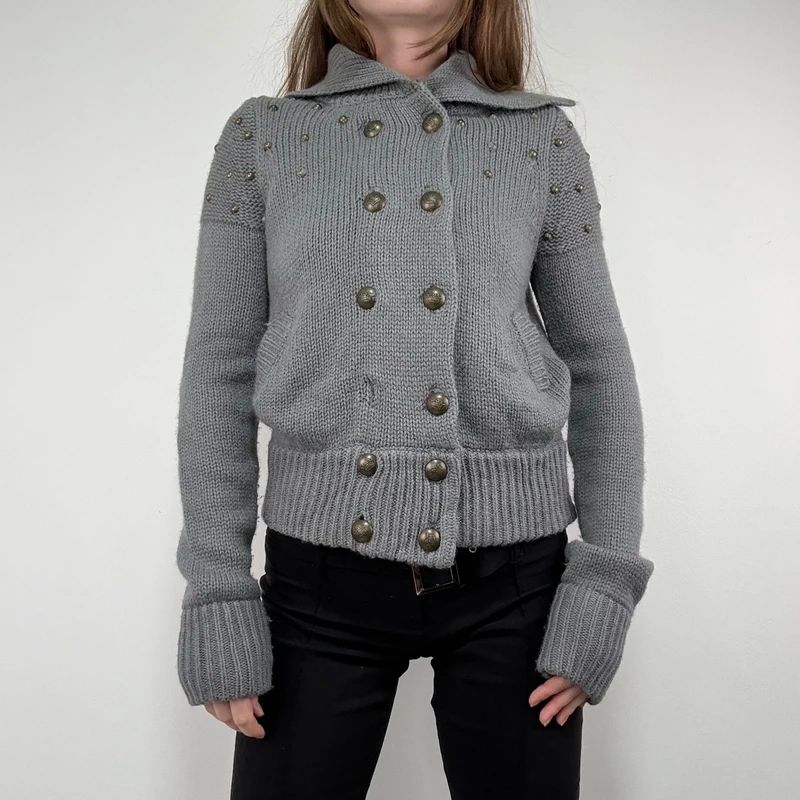 Grey knitted napoleonic cardigan
