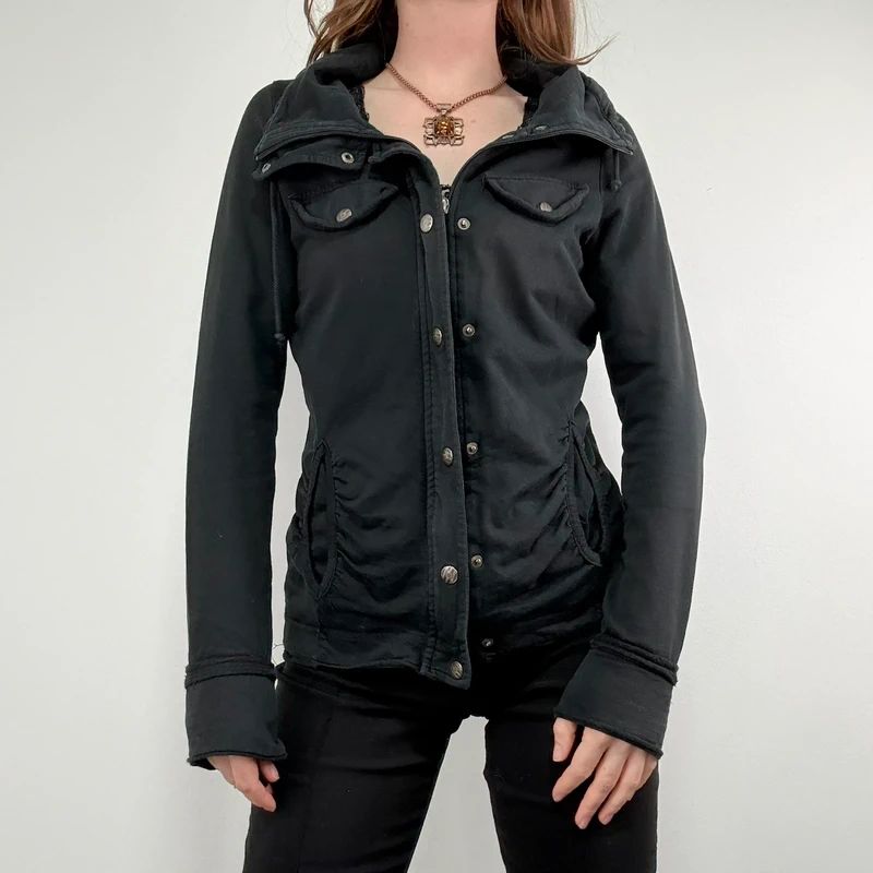 Black high neck funnel jacket