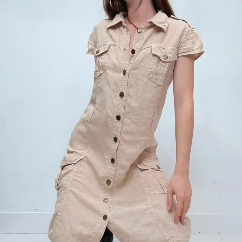 Linen cargo Burberry button through summer dress