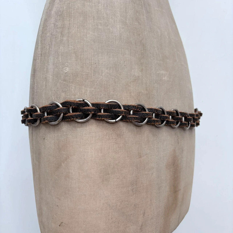 woven chain black leather belt