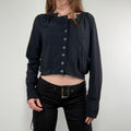black polkadot cropped stuctured button through shirt
