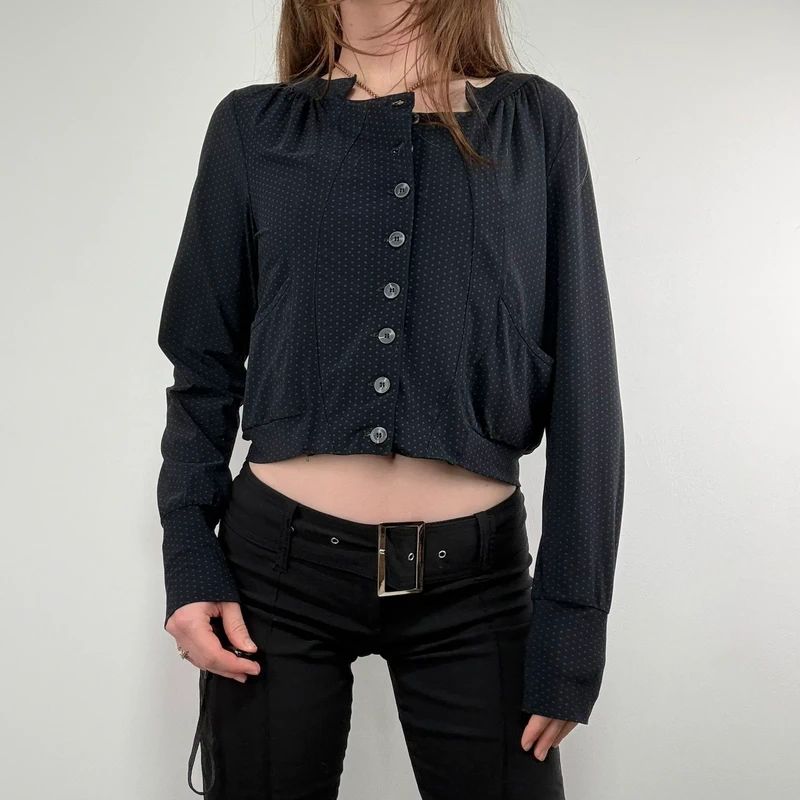 black polkadot cropped stuctured button through shirt