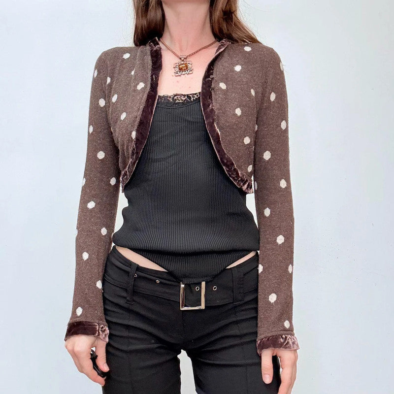 brown polkadot cropped cardigan