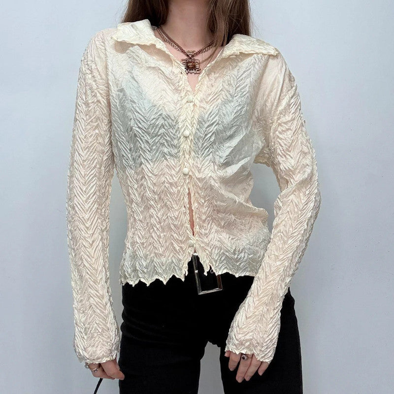 cream crinkle fitted shirt