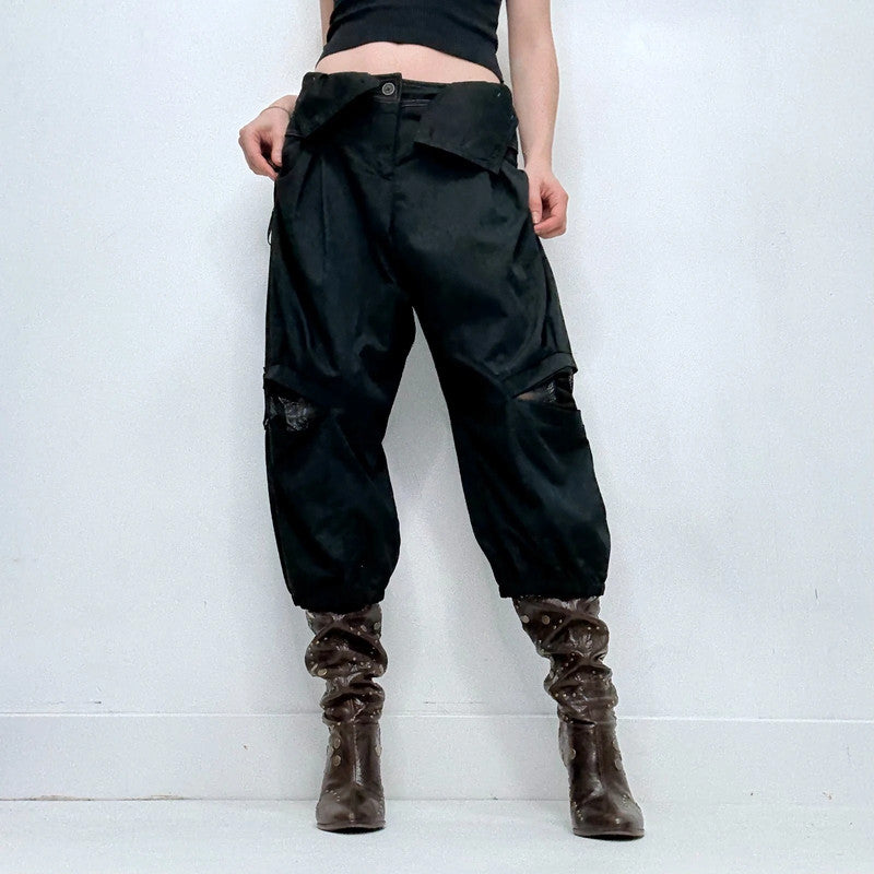 black structured barrel trousers