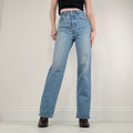 distressed wash stright leg levi's ribcage jeans