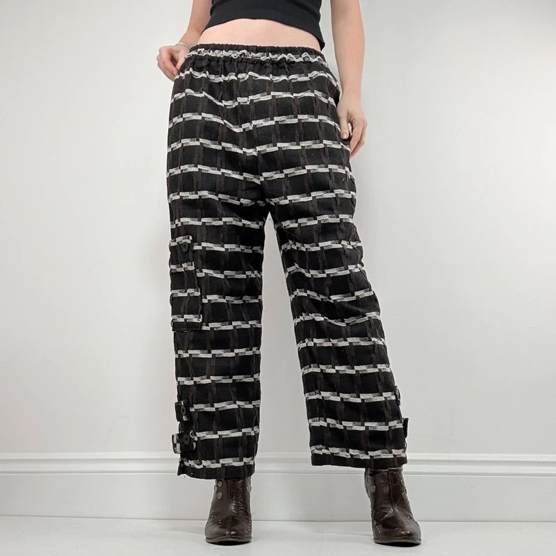 wide leg tartan checked structured trousers