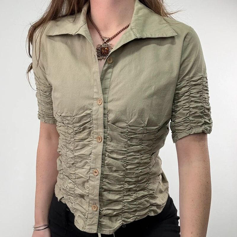 gathered khaki pleated shirt
