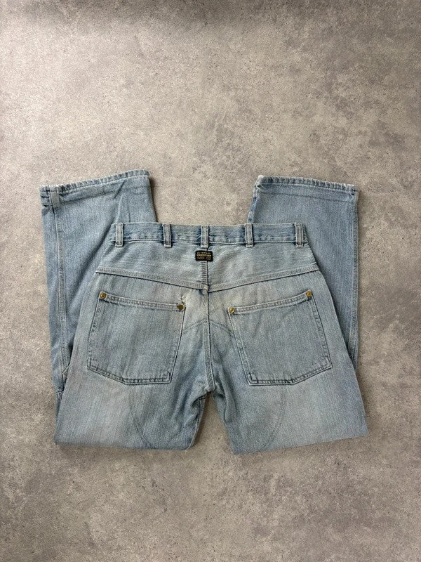 distressed light wash G-star raw cargo flare jeans