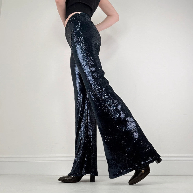blue sequin metalic Free People flares