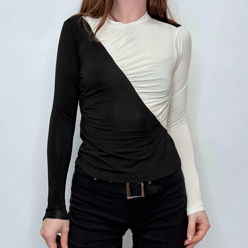 asymmetric black and white ruched t-shirt