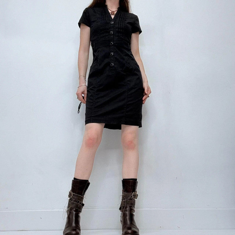 black button up mini fitted office dress