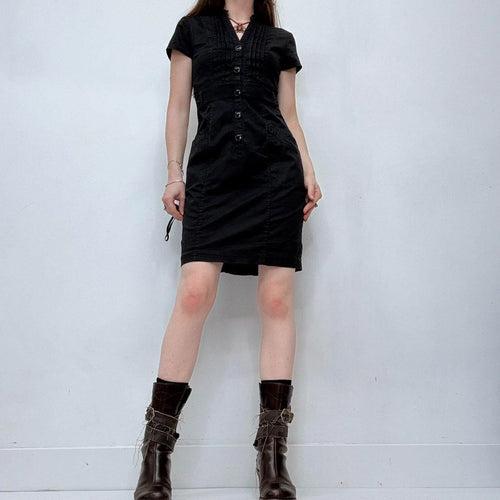 black button up mini fitted office dress
