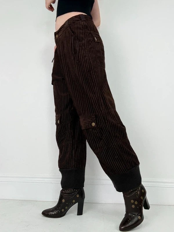 brown pinstriped ribbed Jumbo cord capri trousers