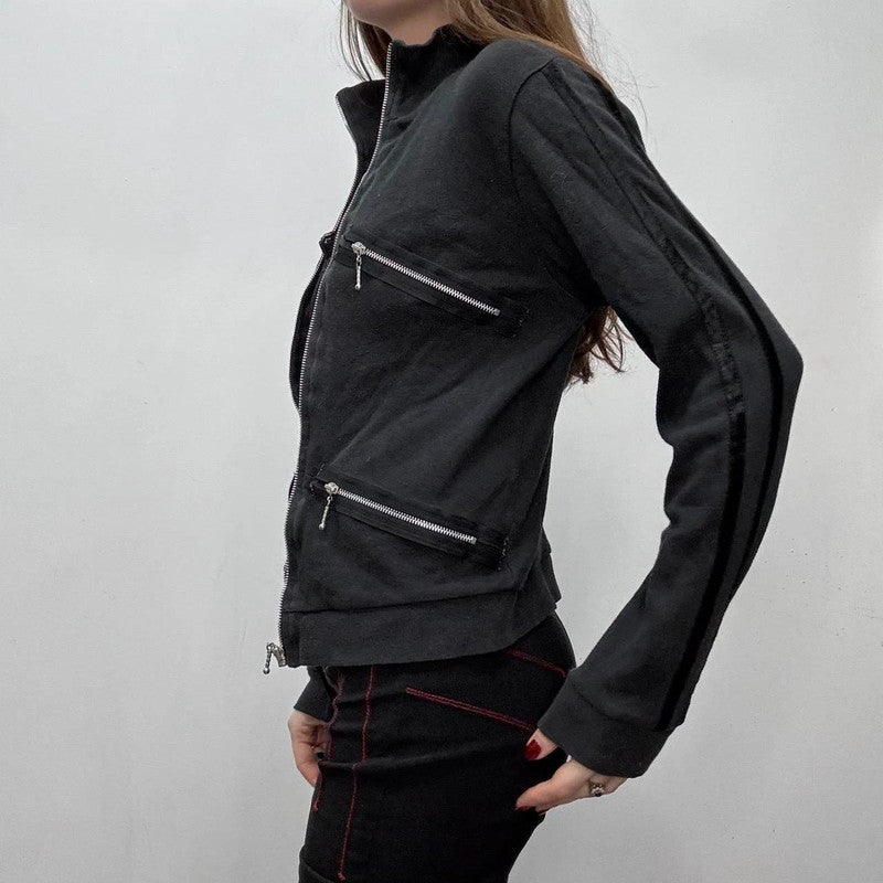 black fitted slouchy zip cardigan