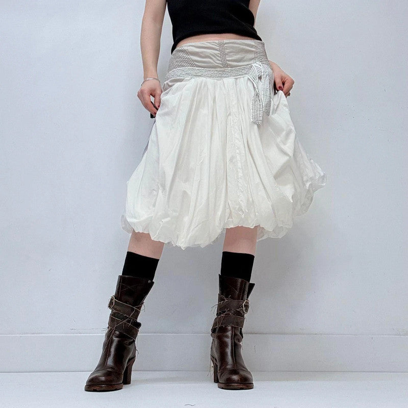 white gathered pleated puff skirt