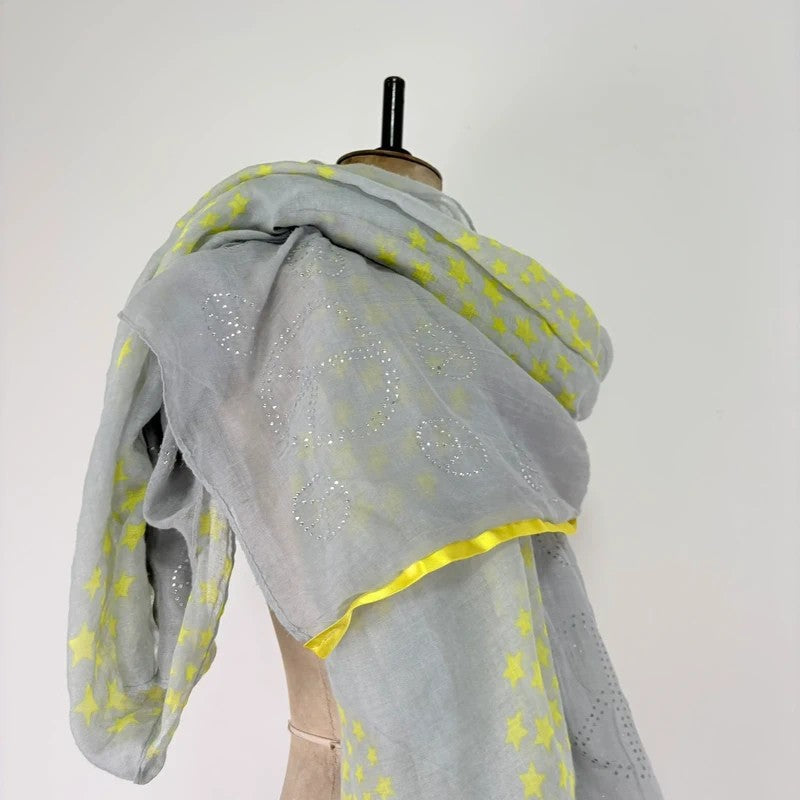 Sheer grey cotton shawl boho patchwork scarf