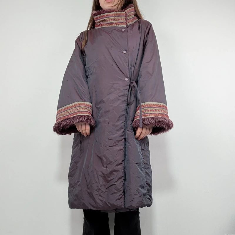 asymmetric embroidered longline puffa coat