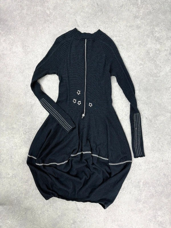 Marithé + François Girbaud navy wool knitted puff dress