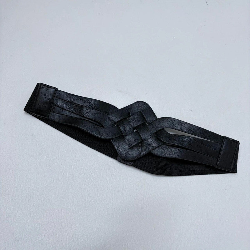 black leather woven boho belt