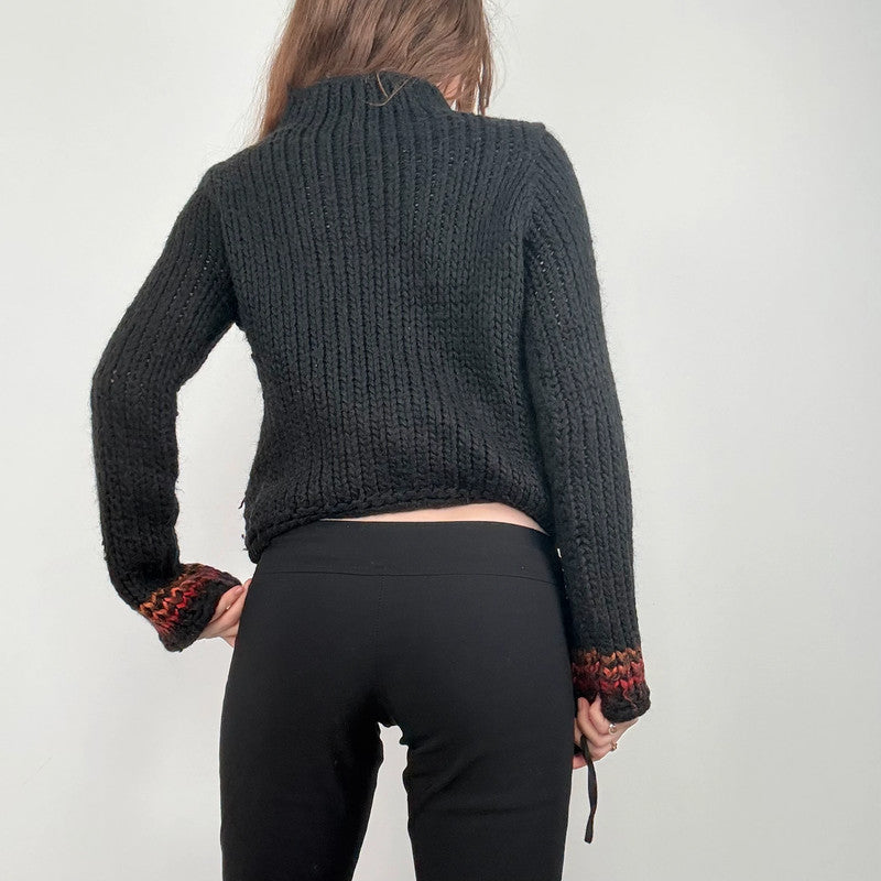 black cropped chunky knit argyle jumper