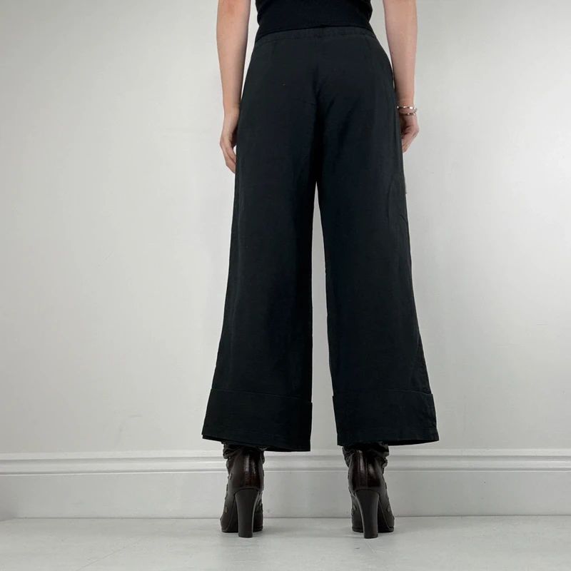 Black linen flared minimalist trousers