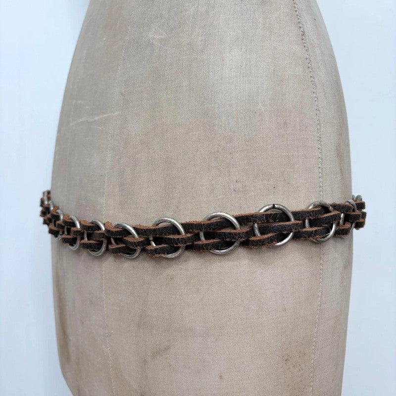 woven chain black leather belt