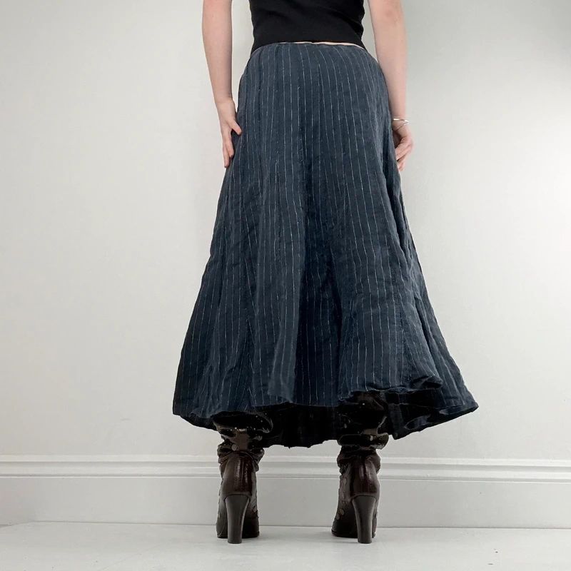 navy linen pinstripe maxi skirt