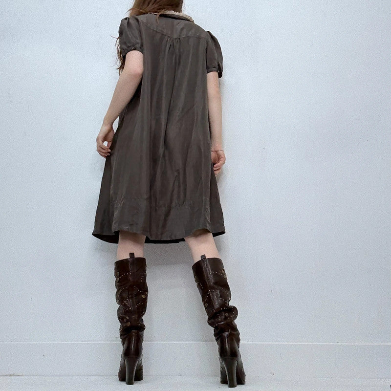 preppy pleated silk mini dress