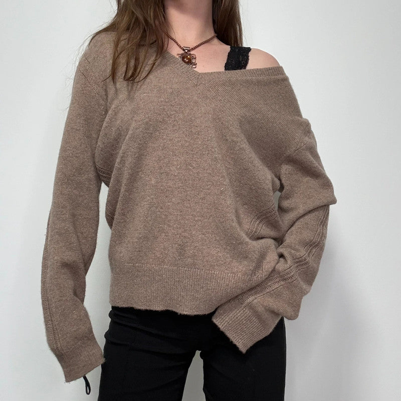 brown wool slouchy knit jumper