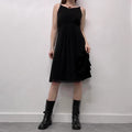 black pleated cinched mini dress