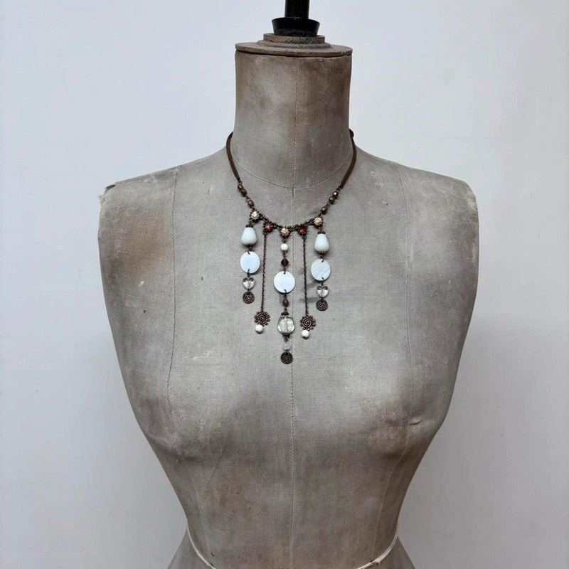 layered chain pearl charm necklace