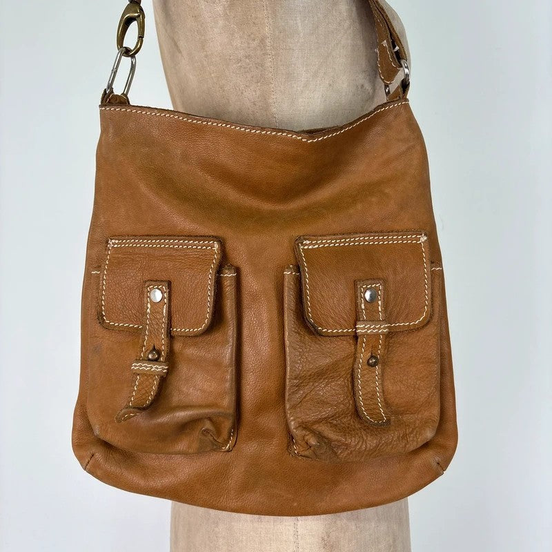 Soft light brown leather cargo boho bag