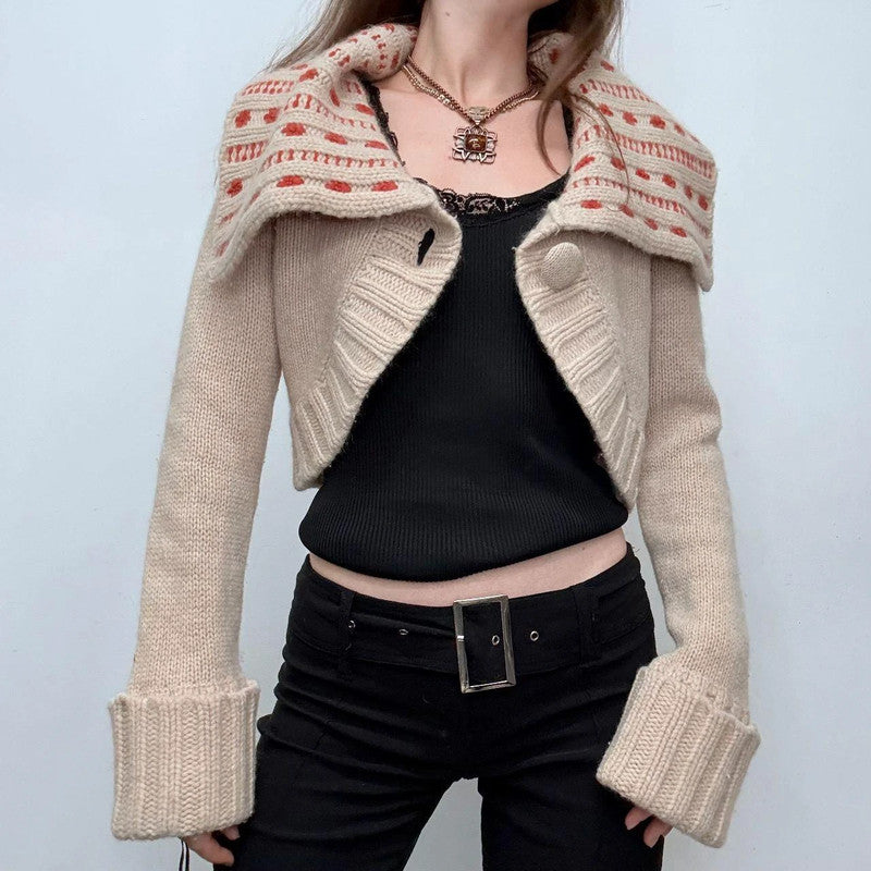 cropped brown wool boho cardigan