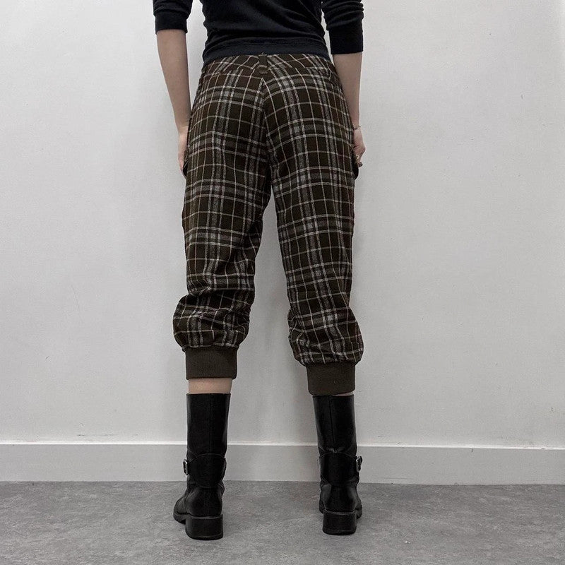 tartan puff cinched capri trousers