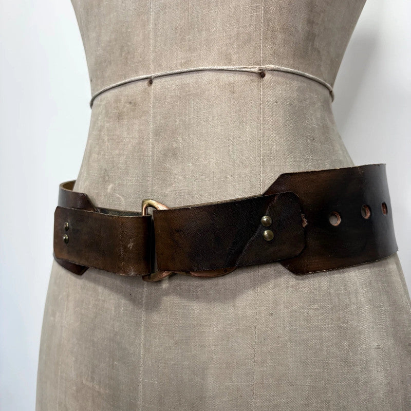brown leather double link belt