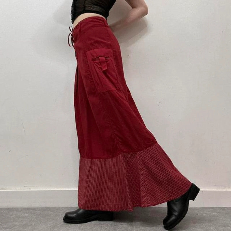 Red linen corset maxi skirt