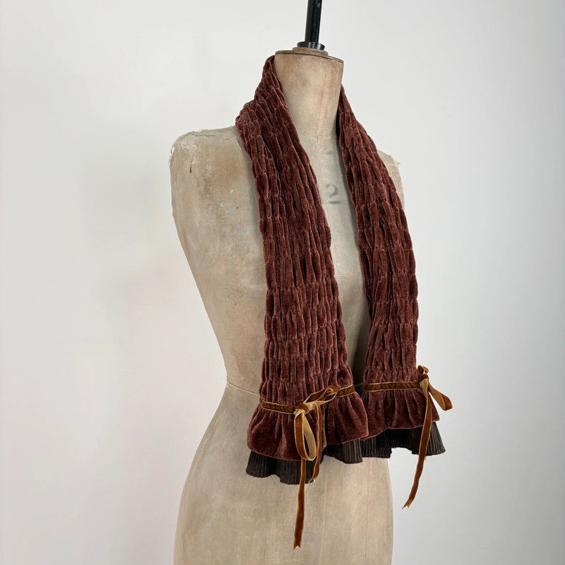 brown velvet gathered pleated scarf