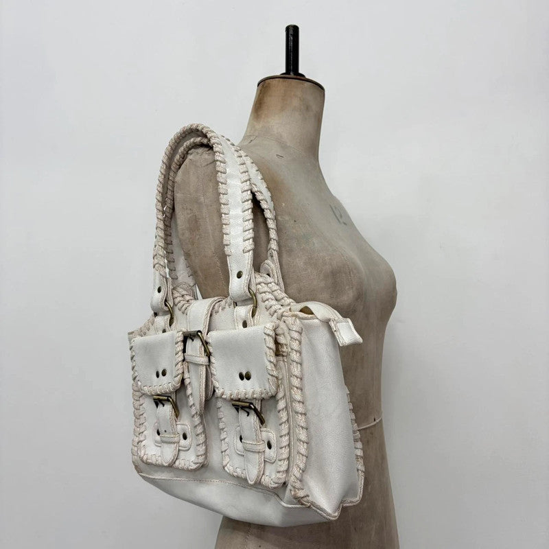 white chunky stitch leather bag