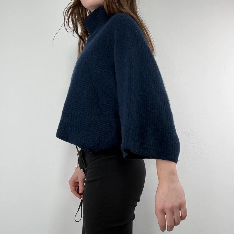 blue wool ribbed cape batwing jumper