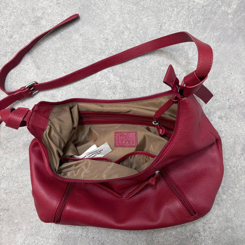 red leather zip shoulder bag