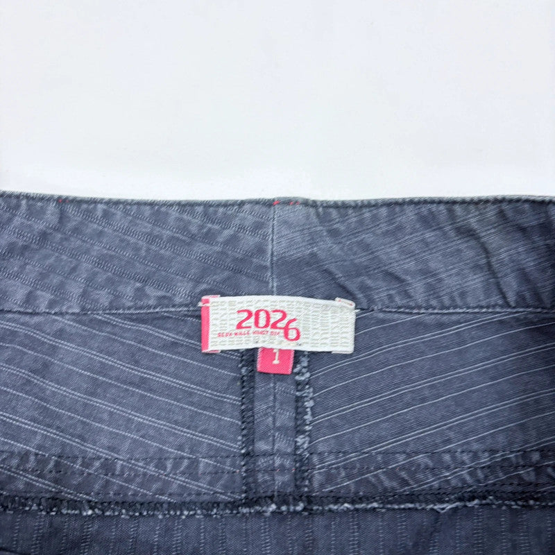 dark wash denim pinstriped structured skirt