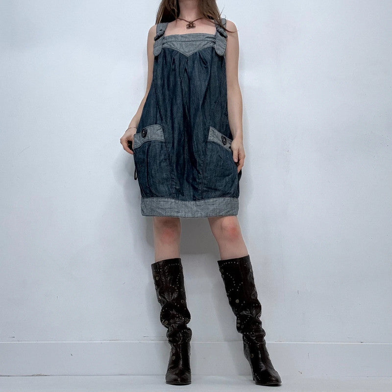 Miss sixty denim pleated pinafore dress