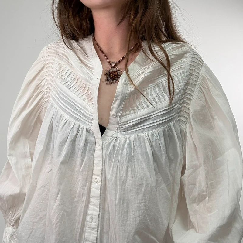 white cotton pleated flared french blouse Orfeo Paris