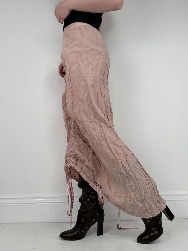 Ruched peachy asymmetric maxi summer skirt