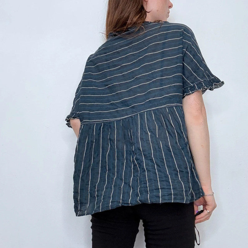 navy cotton striped flared shirt