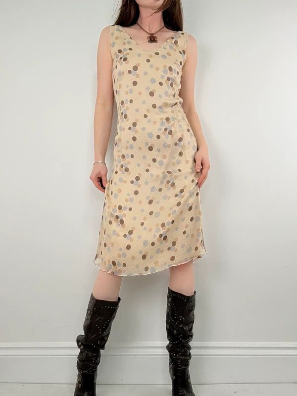 polkadot flared midi dress